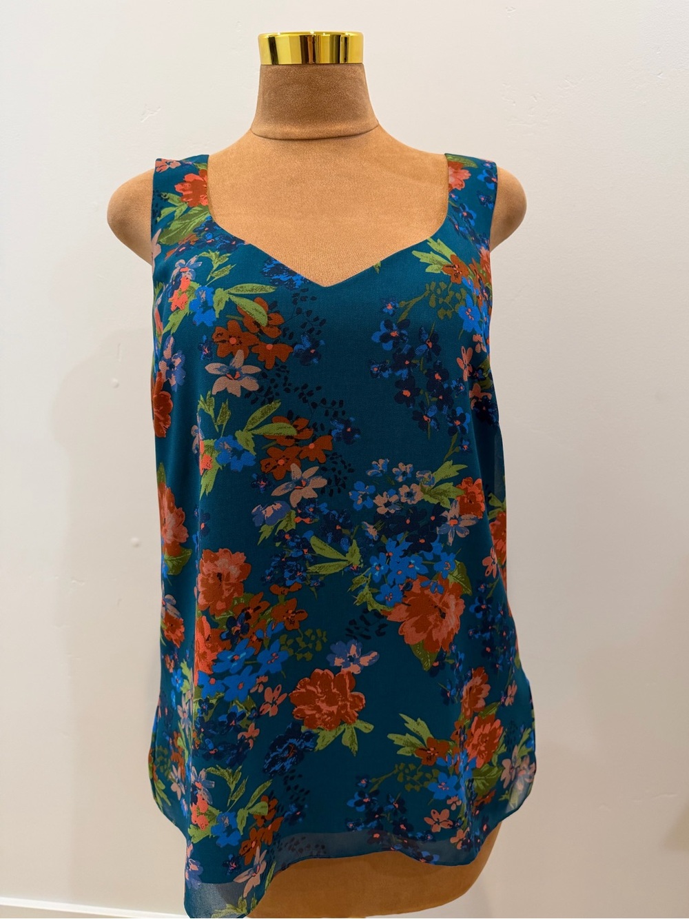 Floral Cabi V-Neck Sleeveless Top - Teal/Blue NWOT
